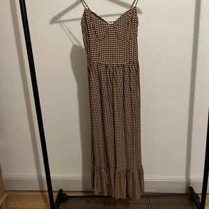 Brown Gingham Midi Dress
